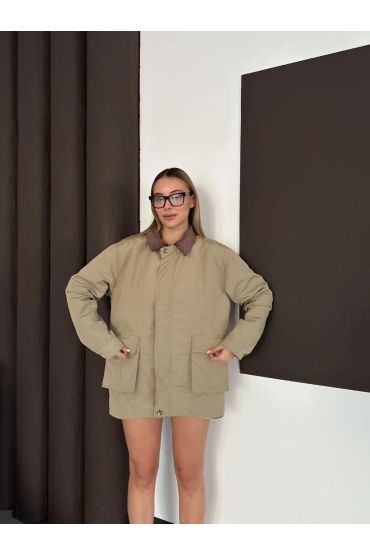 Astarlı yaka detaylı artos ceket haki st2651019