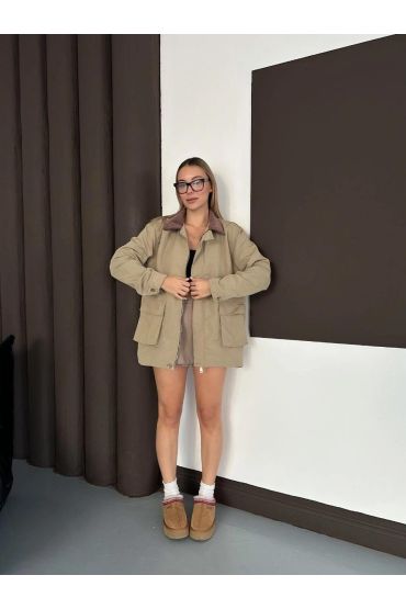 Astarlı yaka detaylı artos ceket haki st2651019