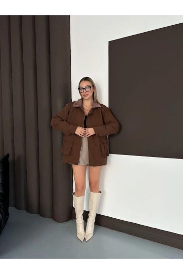 Astarlı yaka detaylı artos ceket kahve st2651019