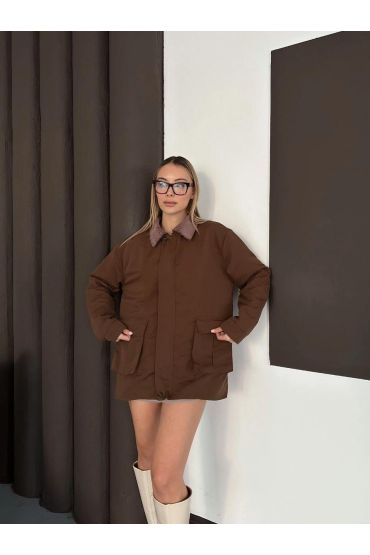 Astarlı yaka detaylı artos ceket kahve st2651019