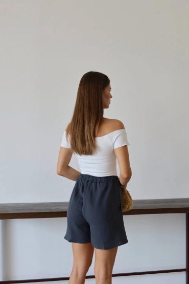 Müslin kumaş şort bağcıklı antrasit pt