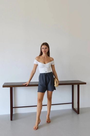 Müslin kumaş şort bağcıklı antrasit pt