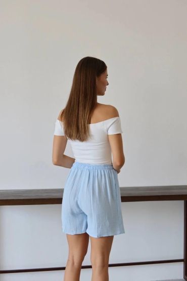 Müslin kumaş şort bağcıklı mavi pt