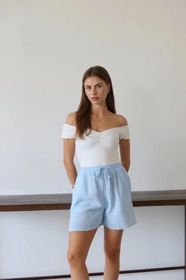 Müslin kumaş şort bağcıklı mavi pt