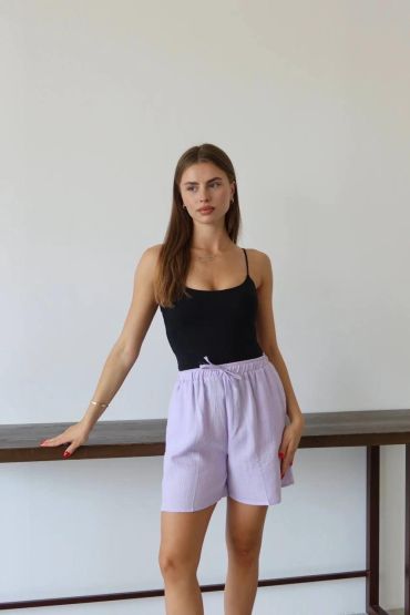 Müslin kumaş şort bağcıklı lila pt