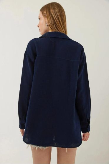 Tek cepli müslin gömlek lacivert pt