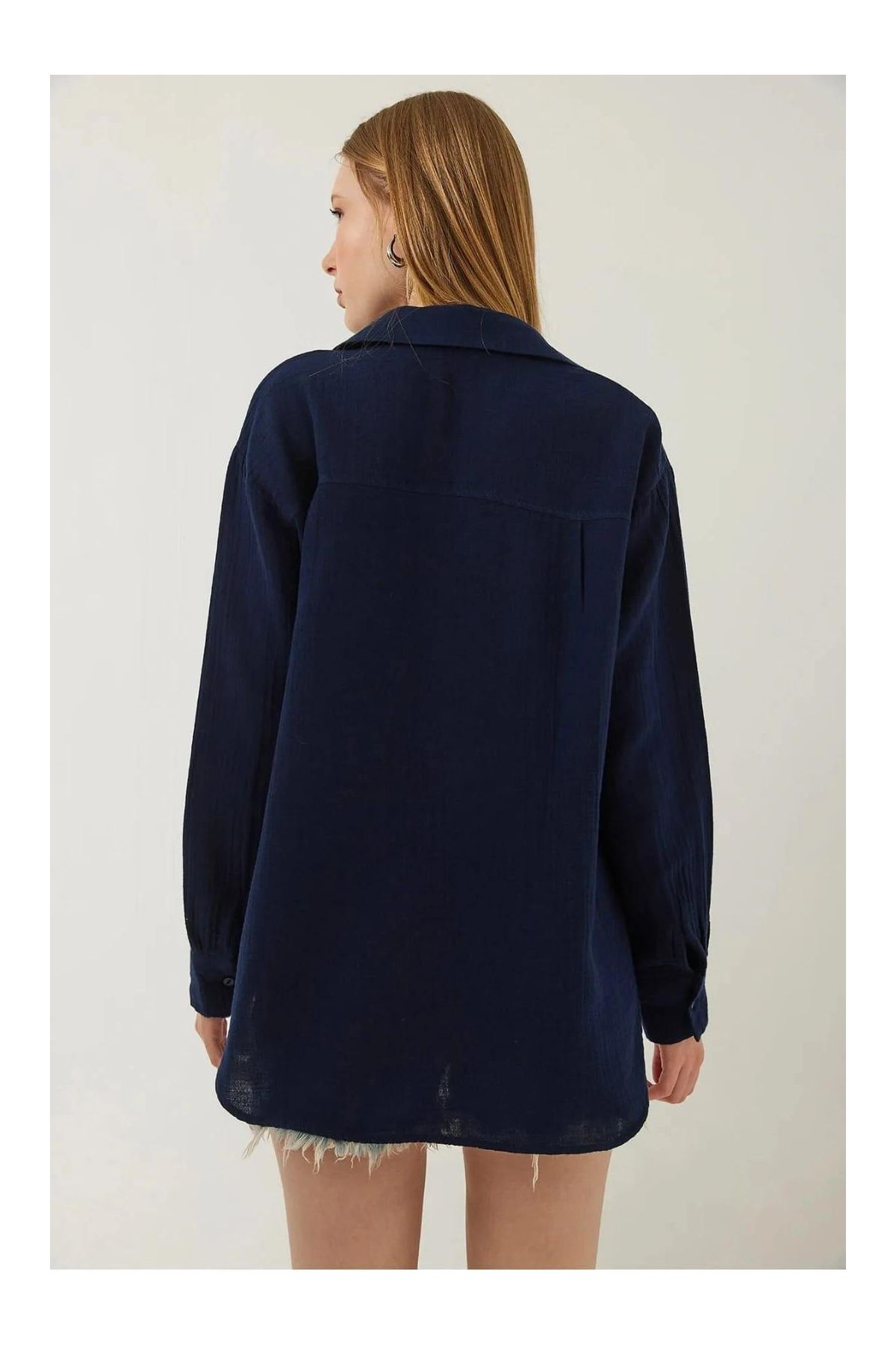 Tek cepli müslin gömlek lacivert pt
