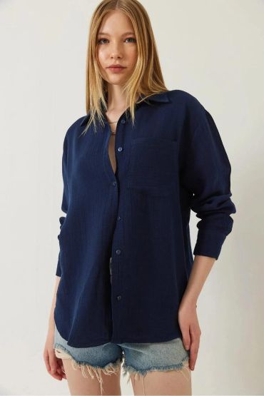 Tek cepli müslin gömlek lacivert pt