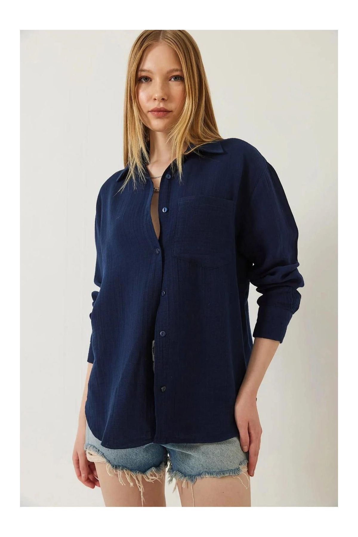 Tek cepli müslin gömlek lacivert pt