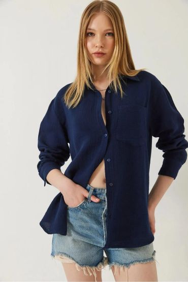 Tek cepli müslin gömlek lacivert pt