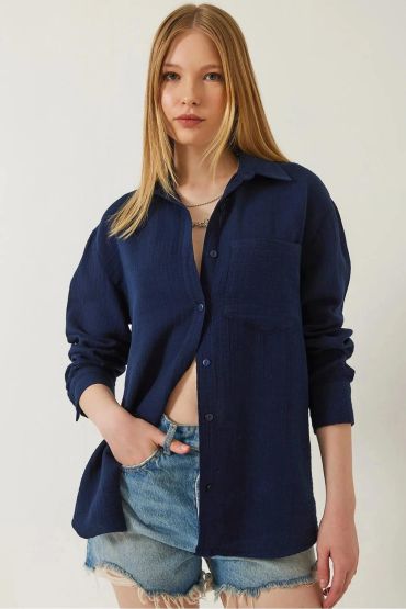 Tek cepli müslin gömlek lacivert pt