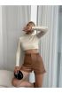 Beli lastikli deri şort kahve H24605
