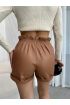 Beli lastikli deri şort kahve H24605