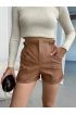 Beli lastikli deri şort kahve H24605