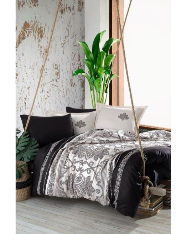Tek Kişilik Saten Nevresim Takımı Ahiska V1 Siyah
