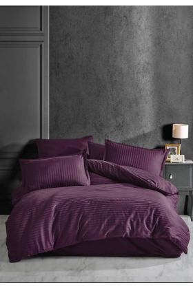 Çizgili Tek Kişilik Saten Nevresim Takımı Mor