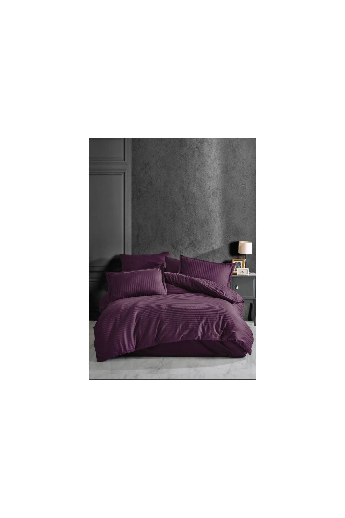 Çizgili Tek Kişilik Saten Nevresim Takımı Mor