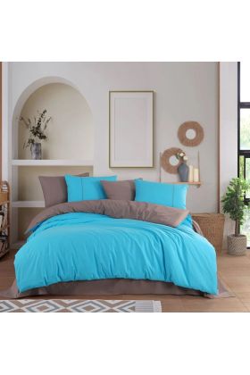 Tek Kişilik Poplin Nevresim Takımı Diamond Turkuaz Kahve