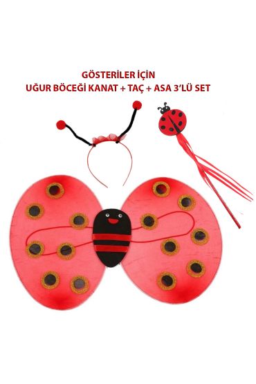 Çocuk Gösteri İçin Uğur Böceği Kanat + Taç + Asa 3&amp39lü Kostüm Seti