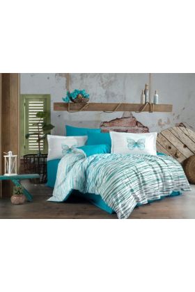 Kingsize Poplin Nevresim Eldora Turkuaz