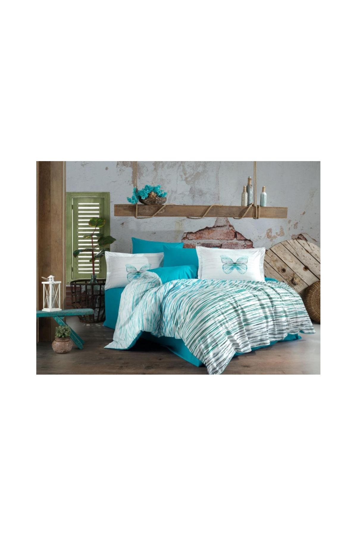 Kingsize Poplin Nevresim Eldora Turkuaz