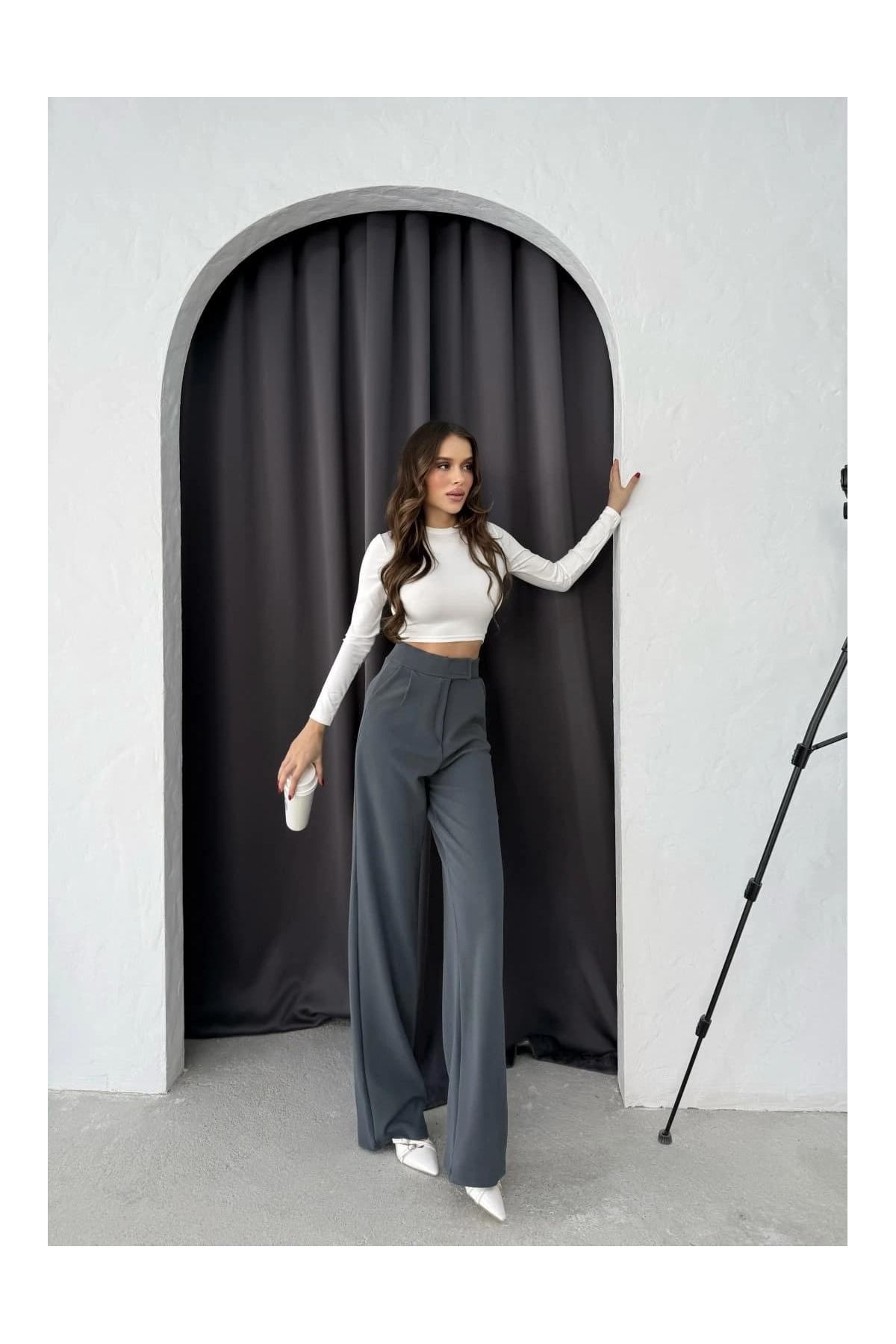 Cırtlı pantolon krep füme pt