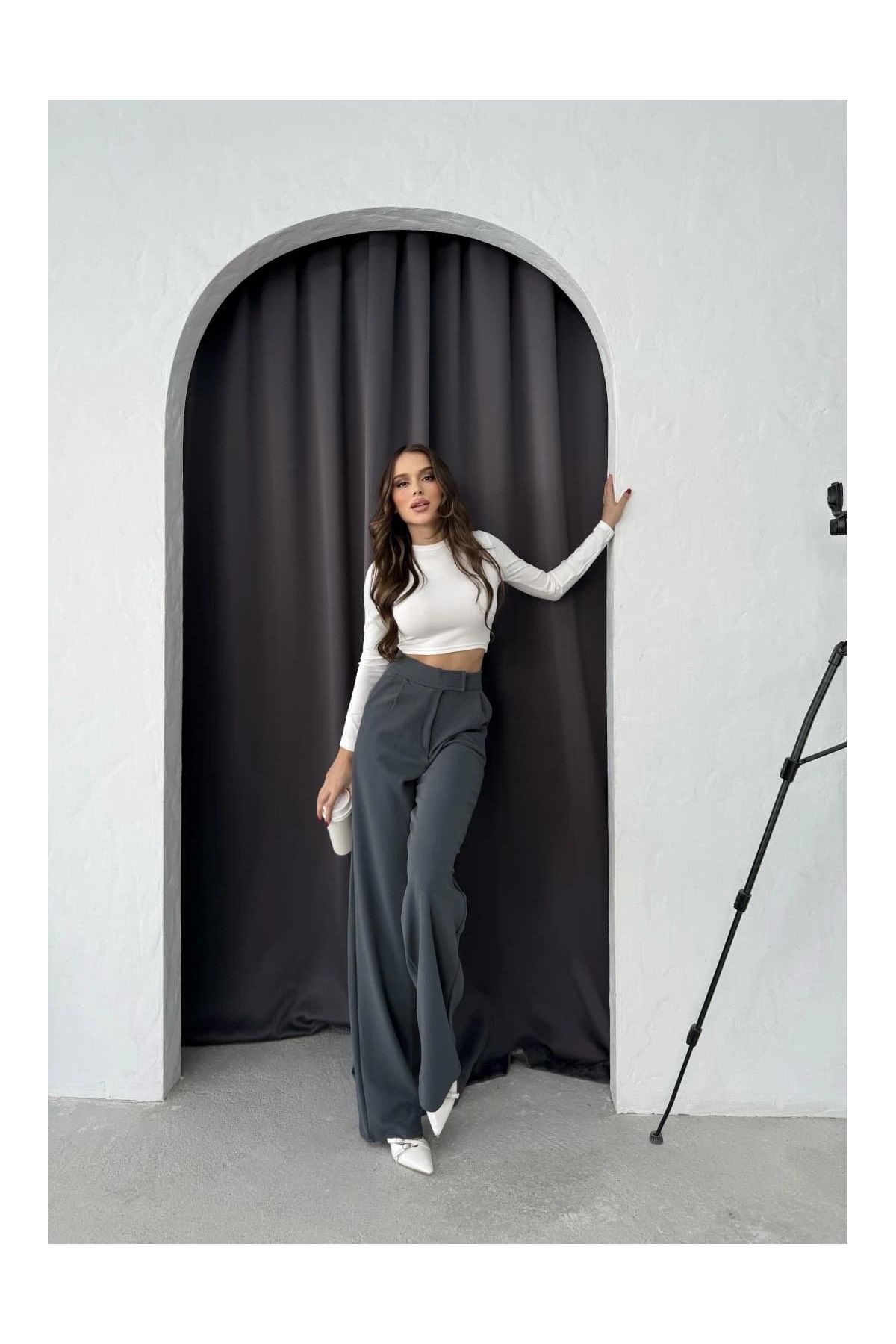 Cırtlı pantolon krep füme pt