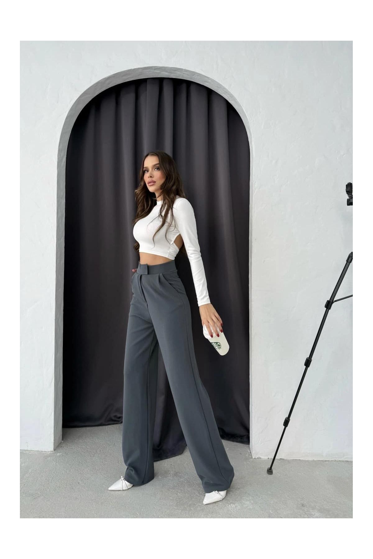 Cırtlı pantolon krep füme pt