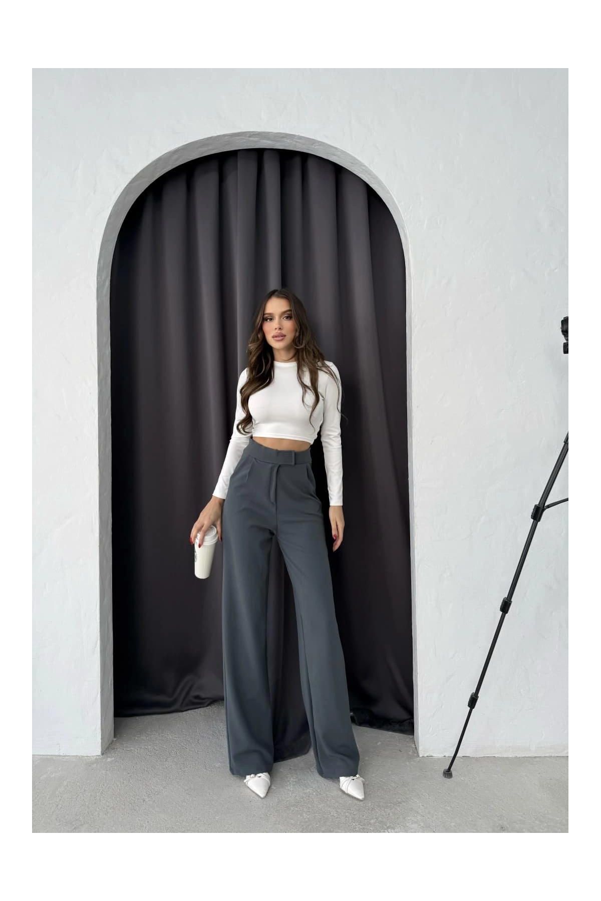 Cırtlı pantolon krep füme pt