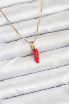 316L Çelik Gold Renk Kapya Kırmızı Biber Model Kadın Kolye - TJ-BKO10810