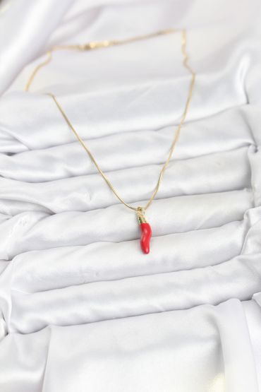 316L Çelik Gold Renk Kapya Kırmızı Biber Model Kadın Kolye - TJ-BKO10810