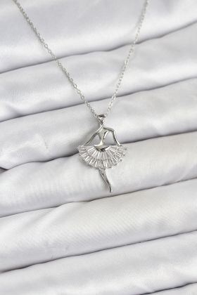 316L Çelik Gümüş Renk Balerin Model Kadın Kolye - TJ-BKO10811