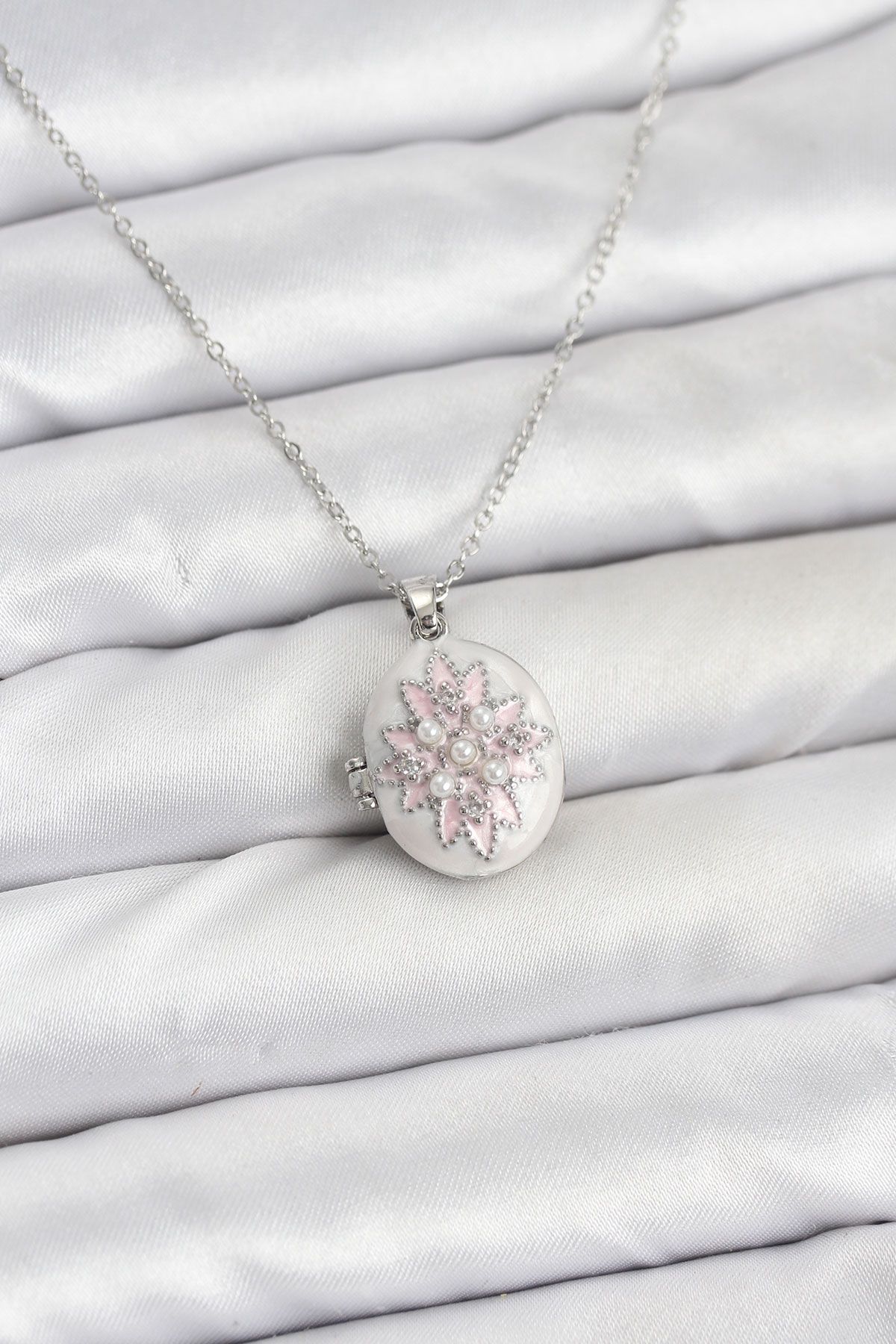 316L Çelik Gümüş Renk Pembe Lotus Model Kadın Küpe - TJ-BKO10812