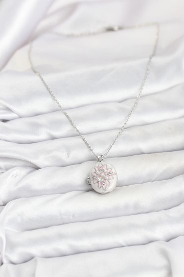 316L Çelik Gümüş Renk Pembe Lotus Model Kadın Küpe - TJ-BKO10812