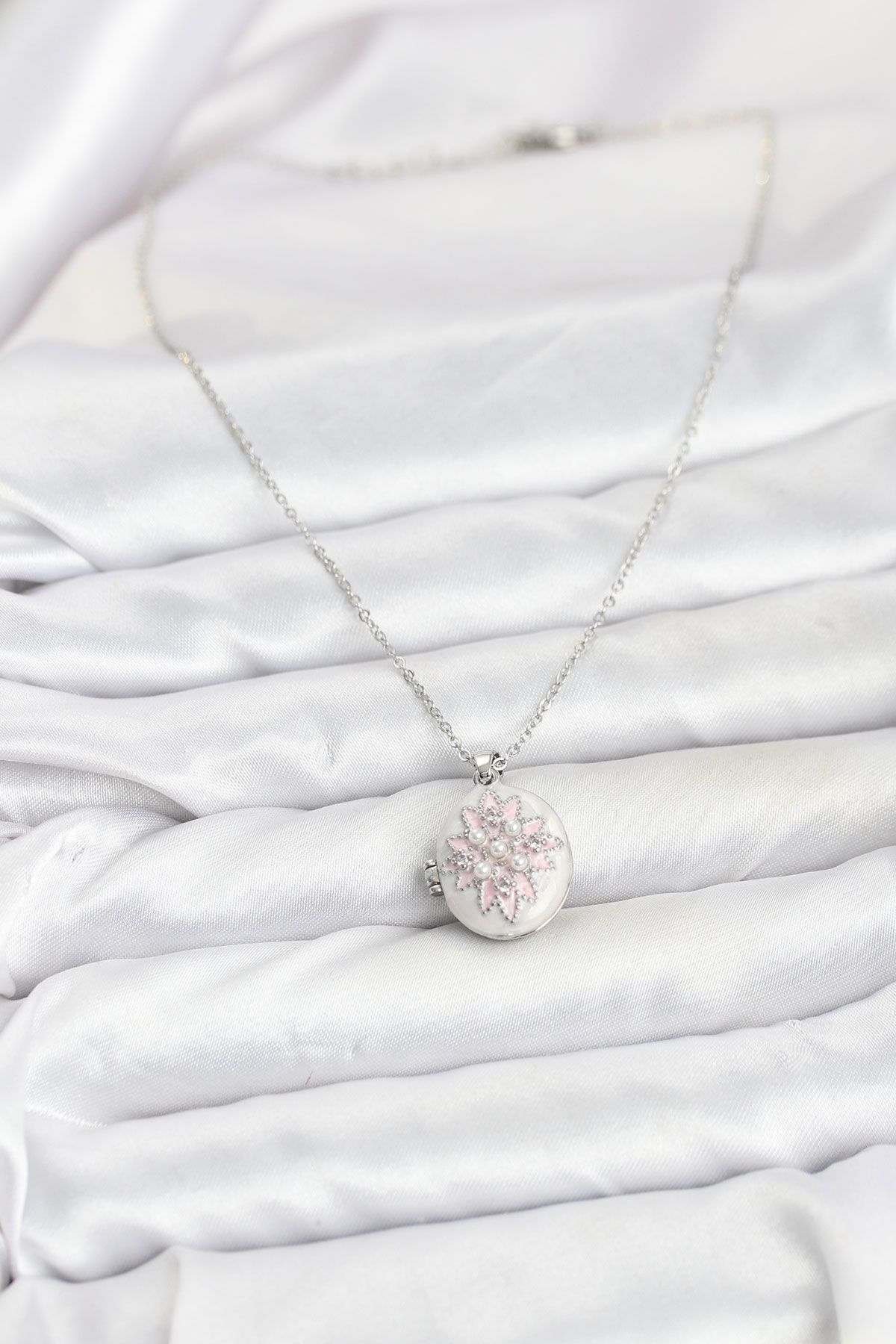 316L Çelik Gümüş Renk Pembe Lotus Model Kadın Küpe - TJ-BKO10812