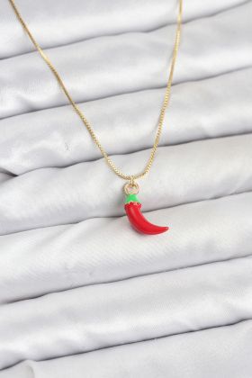 Pirinç Gold Renk Kırmızı Kapya Biber Model Kadın Kolye - TJ-BKO10813