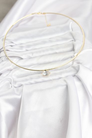 Pirinç Gold Renk Choker Model Zirkon Taşlı Kadın Kolye - TJ-BKO10817