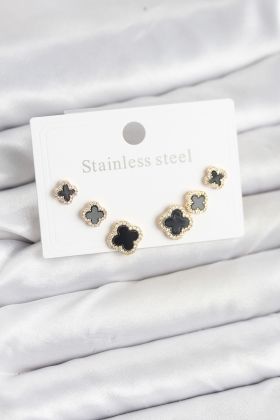 316L Çelik Zirkon Taşlı Yonca Model Kadın Küpe Seti - TJ-BKP11586