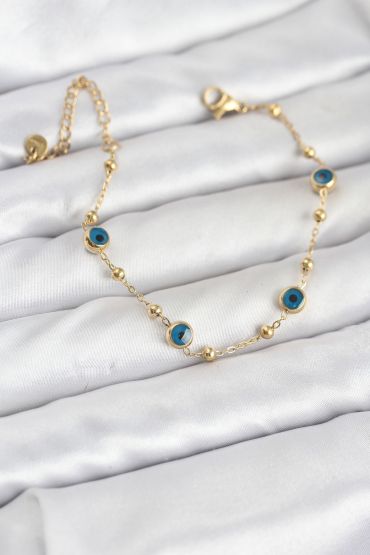 316L Çelik Gold Renk Topçuklu Nazar Model Kadın Bileklik - TJ-BB8168