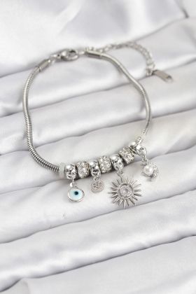 Pirinç Gümüş Renk Güneş Charmlı Kadın Bileklik - TJ-BB8184