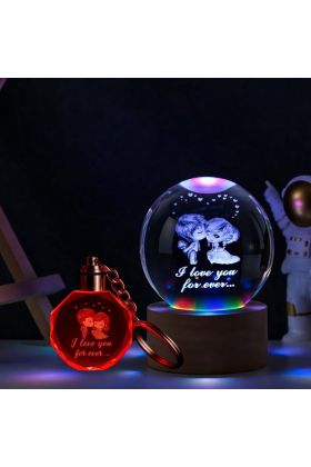 Renk Değiştiren Sevgililer Temalı Cam Küre Ve Işıklı Kristal Anahtarlık