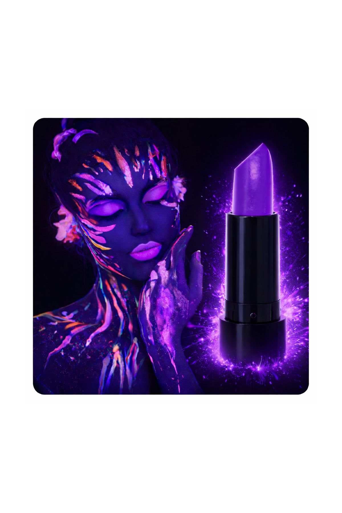 UV Neon Mor Ruj – Karanlıkta Parlayan Makyaj Boyası