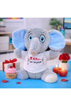 Seni Seviyorum Tişörtlü Peluş Oyuncak Fil