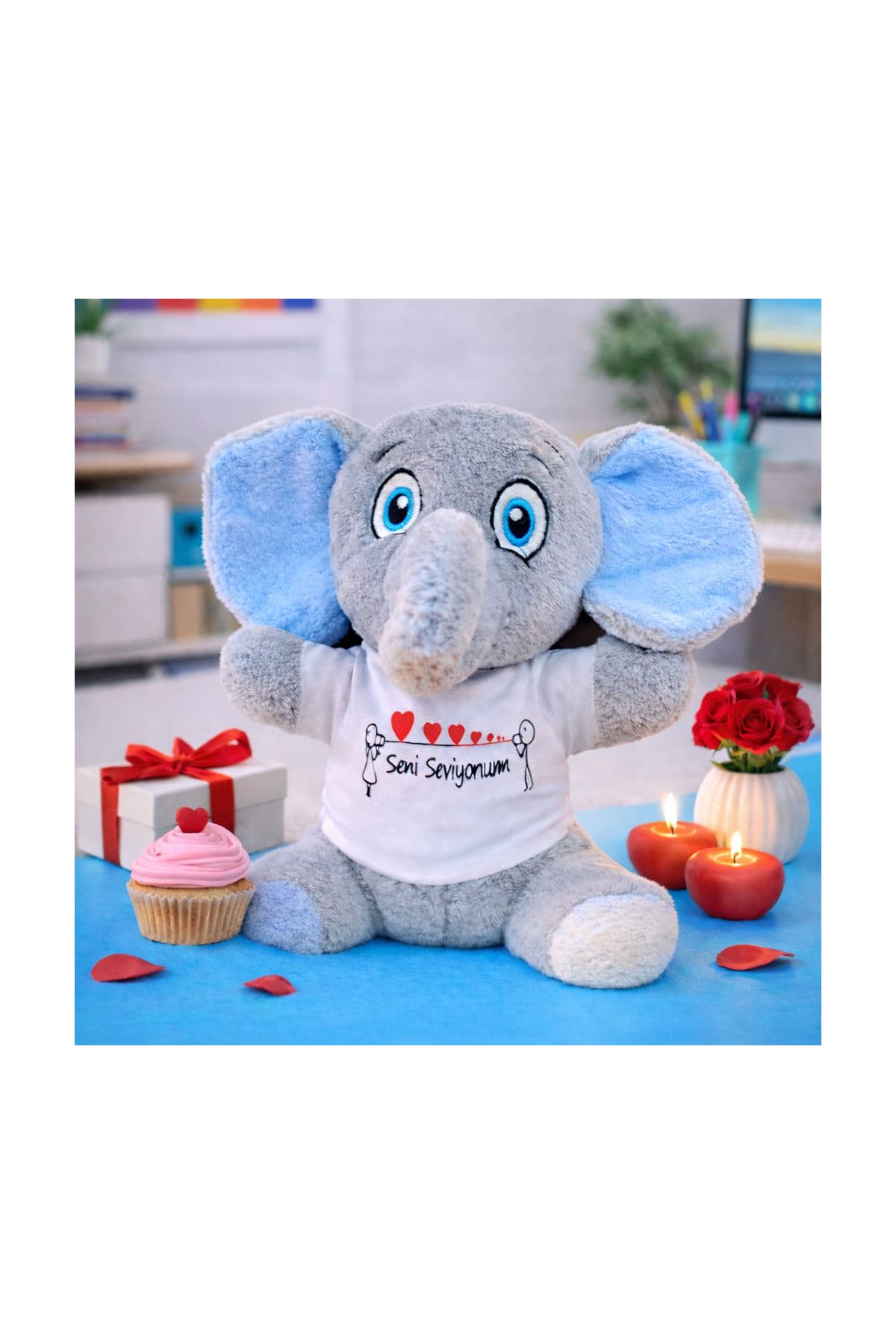 Seni Seviyorum Tişörtlü Peluş Oyuncak Fil