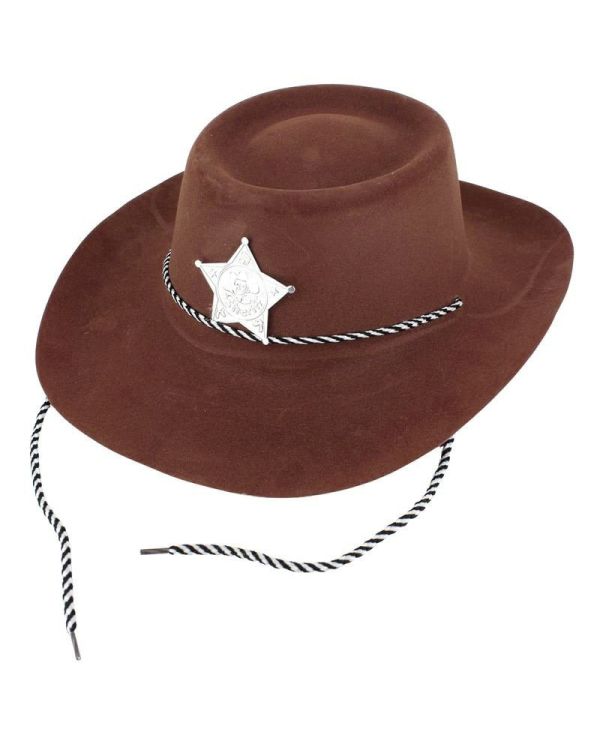 Çocuk Kovboy Şapkası Plastik Üzeri Flok Kaplama Koyu Kahverengi
