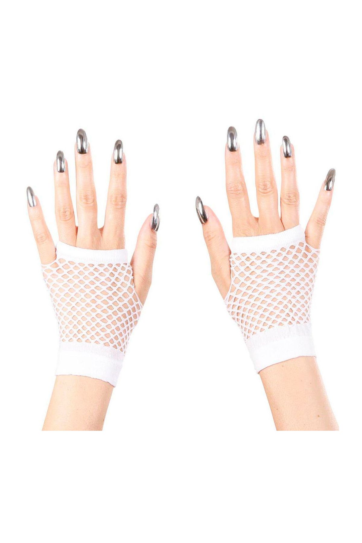 Beyaz Renk Kısa Boy Fileli Örgü Eldiven