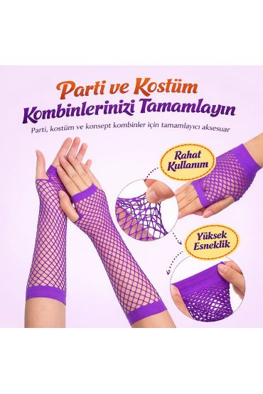 80’ler 90’lar Retro Mor File Parmaksız Eldiven 26 cm