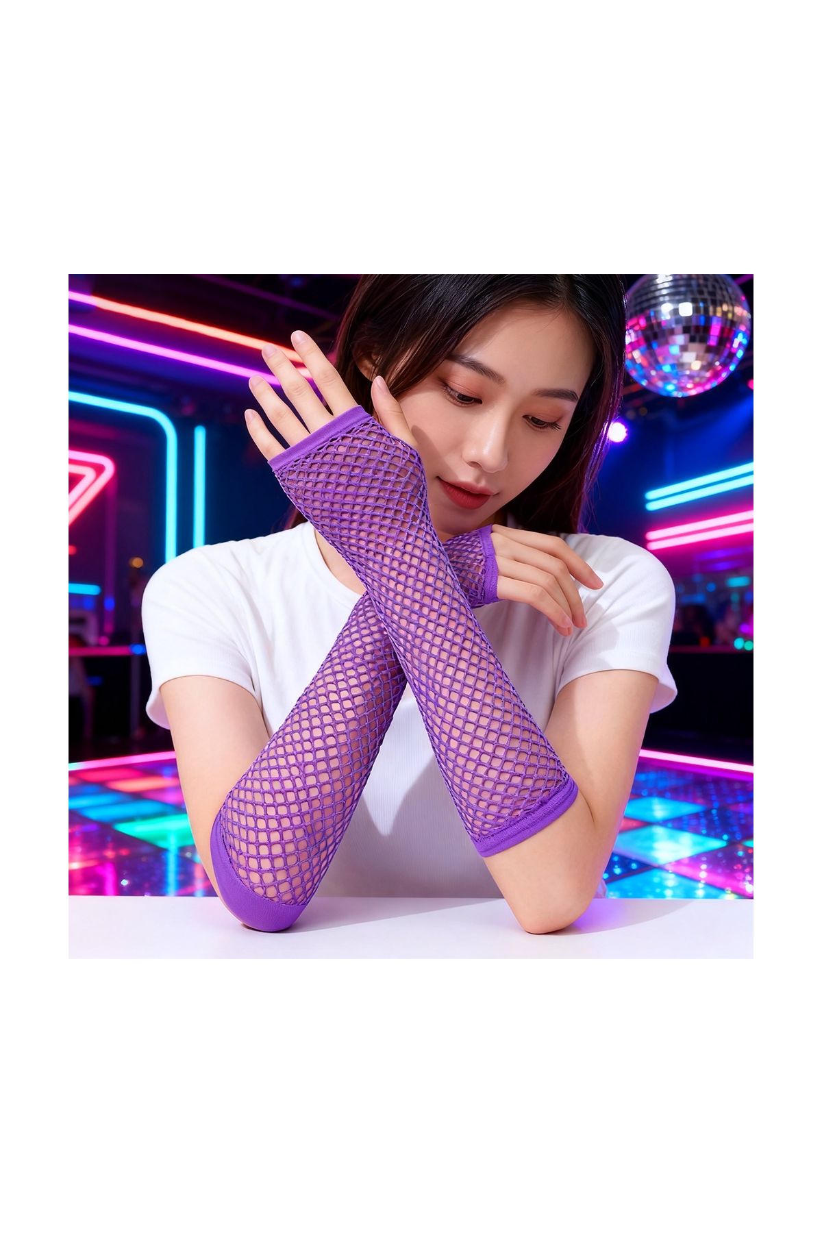 80’ler 90’lar Retro Mor File Parmaksız Eldiven 26 cm