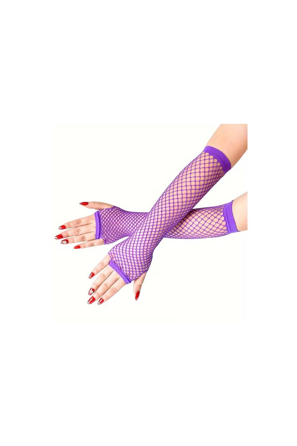 80’ler 90’lar Retro Mor File Parmaksız Eldiven 26 cm