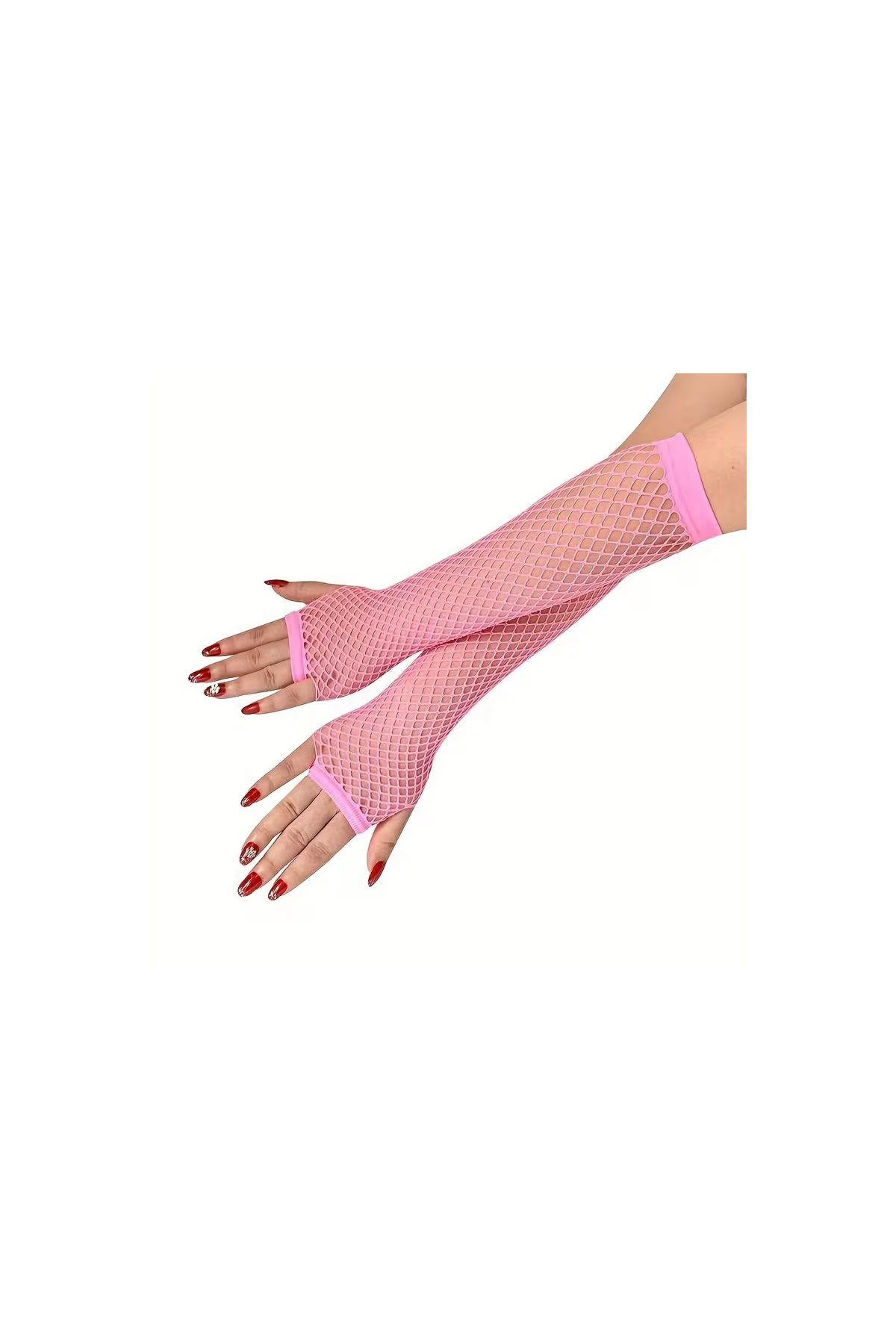 80’ler 90’lar Retro Neon Pembe File Parmaksız Eldiven 26 cm
